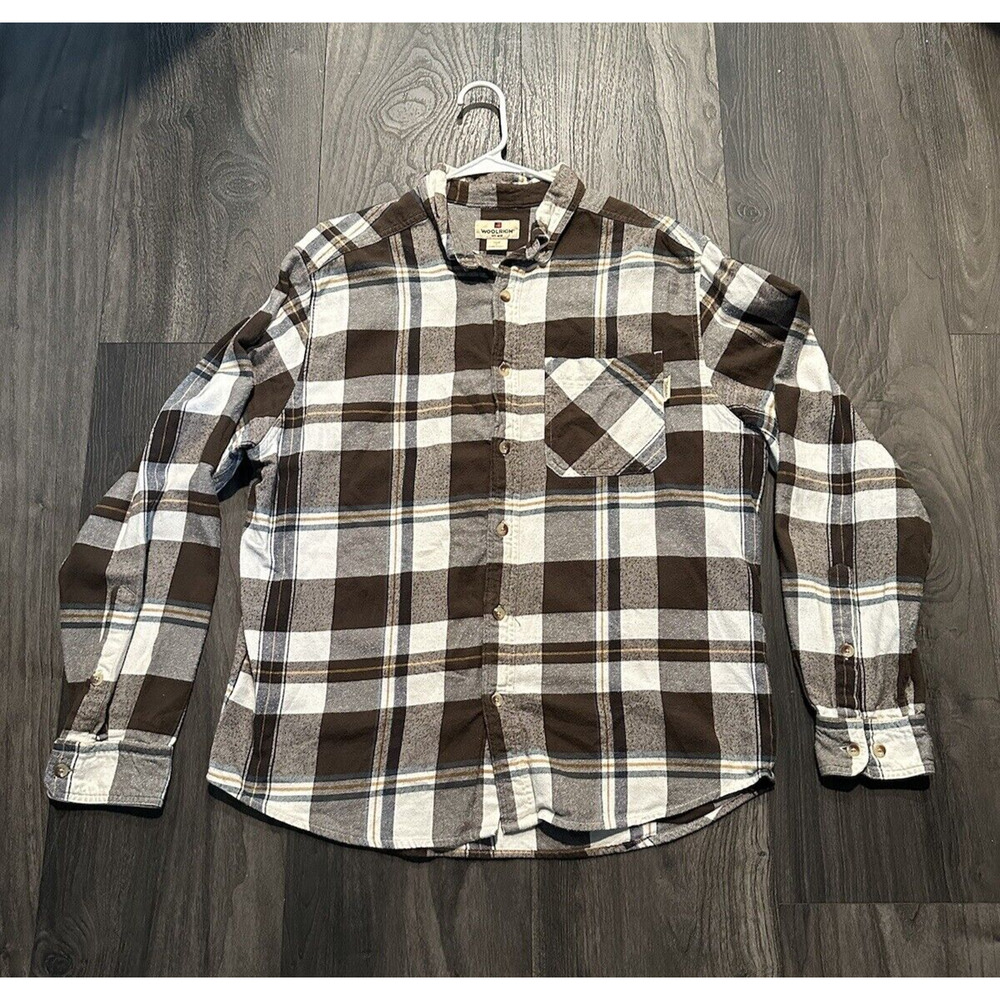 Woolrich Shirt Men Large Red Gray Plaid Long Sleeve Button Up Cotton Flannel